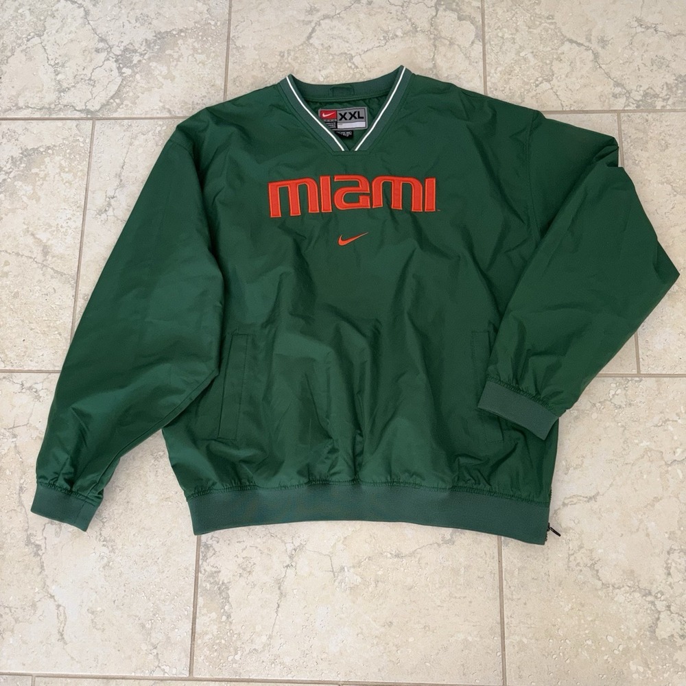 Men's Vintage Nike Miami Hurricanes Football Pullover Windbreaker Sweater 2XL